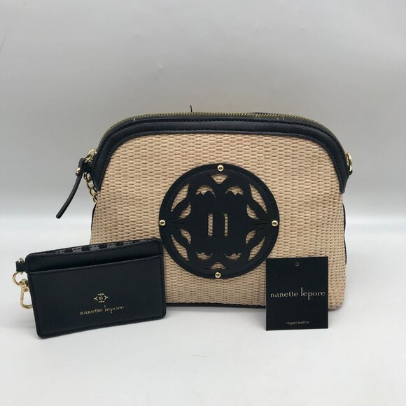 Nanette Lepore Black & Neutral Thea Straw Dome Crossbody & Wallet - Picture 10 of 11
